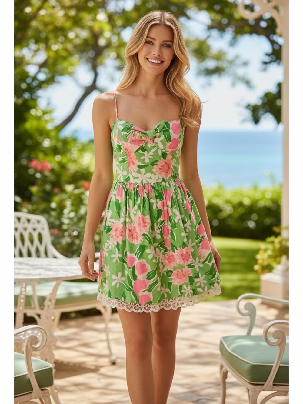 Vintage Lilly Pulitzer Fit and Flare Green Dress with Pink Floral Print